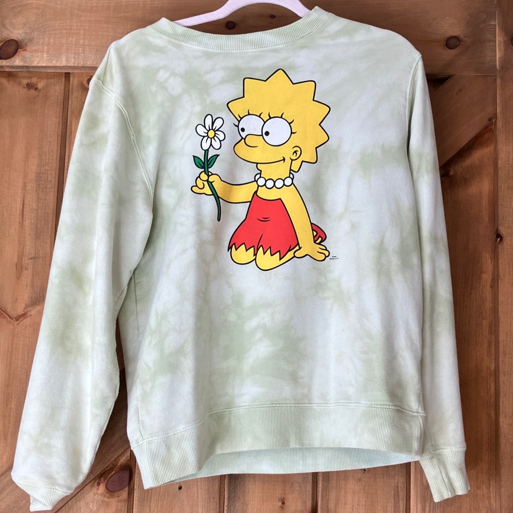 Upcycled Lisa Simpson tie dyed crew neck